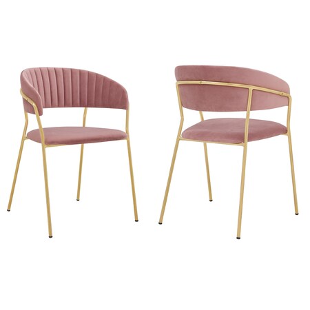 Armen Living Nara Modern Pink Velvet and Gold Metal Leg Dining Room Chairs, PK2 LCNRSIGLPNK